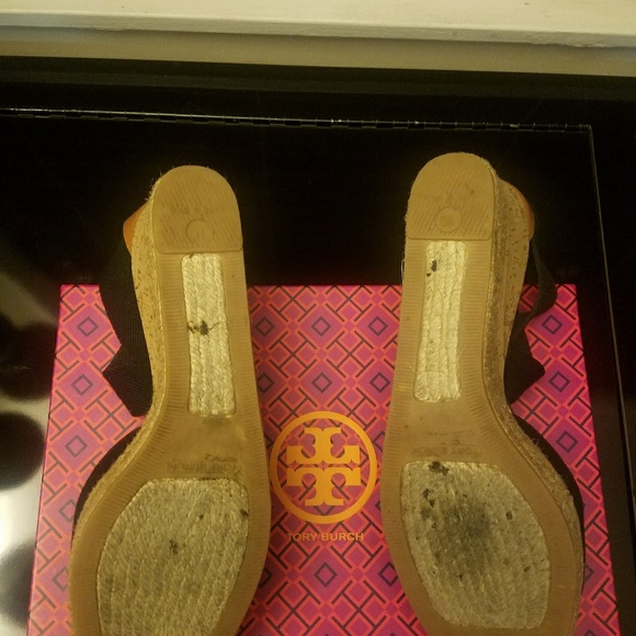 Tory Burch 85mm Peep Toe Black Cork Wedge - Picture 4 of 4